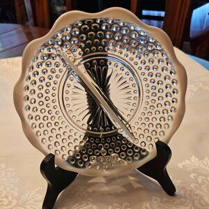 Vintage Fenton Hobnail Divided Dish Moonstone Opalescent Bowl 7.5"W